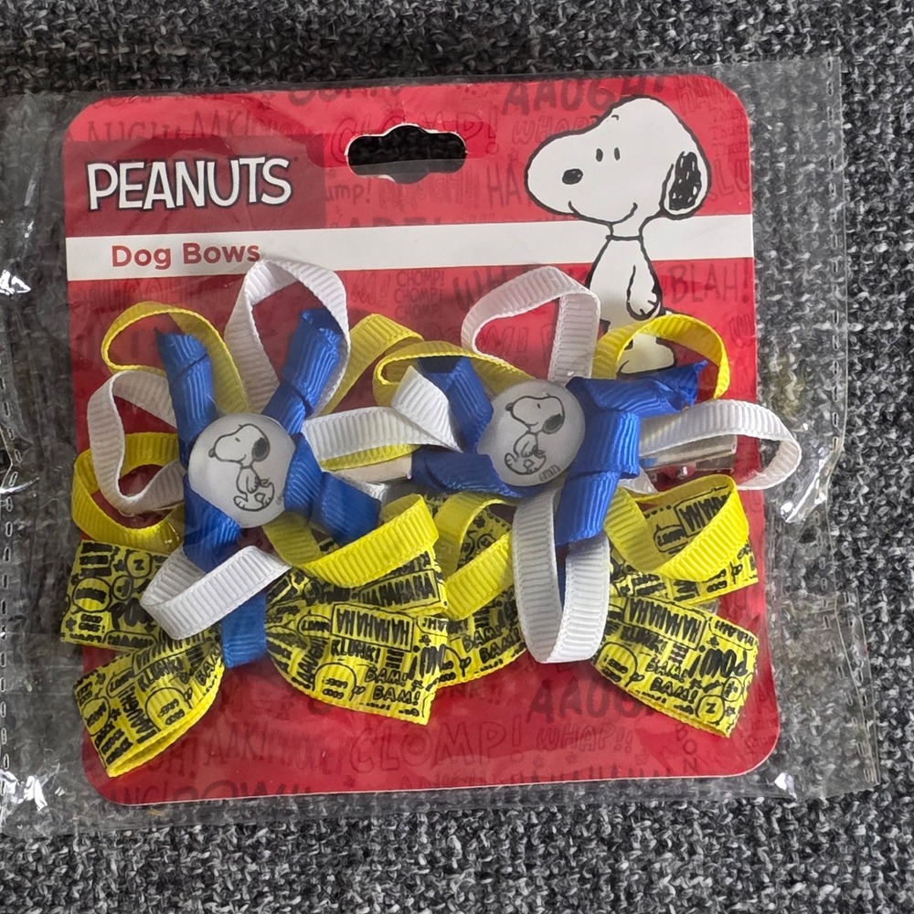Peanuts Snoopy Dog Bow Clips Set of 4 Yellow Blue Comic Print New NIP